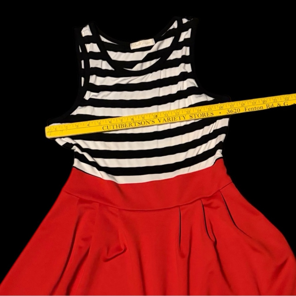 Striped Black and White Top with Red Skirt Dress - Picture 5 of 13